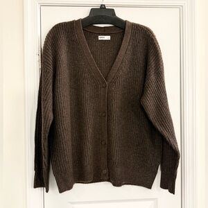 Oversized Brown Ribbed Knit Cardigan Cozy Soft Button Sweater Size S